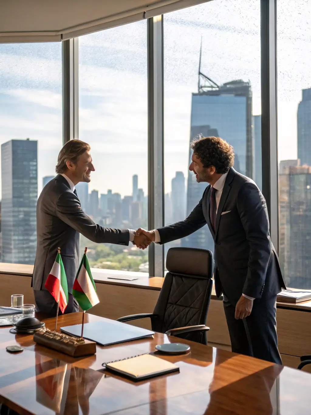 A confident individual shaking hands after a successful negotiation, symbolising a lucrative investment deal.